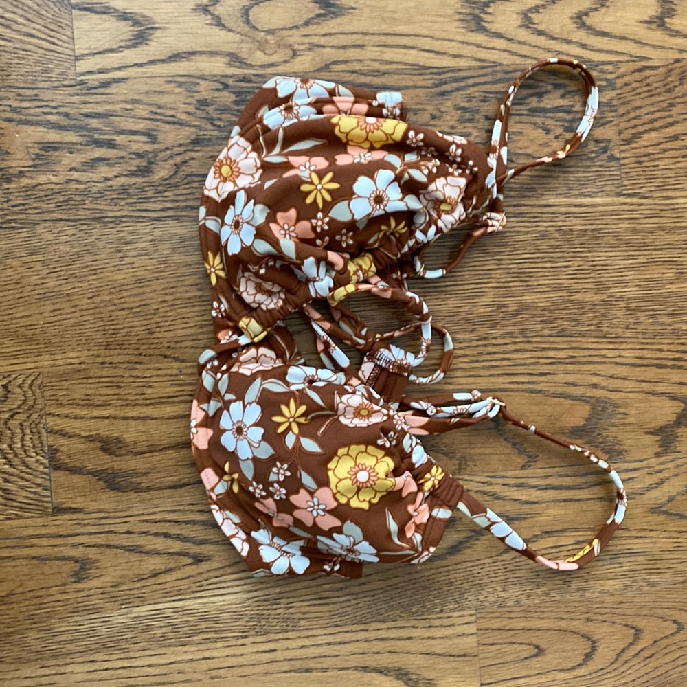 Brown multi collared flower hollister swim top